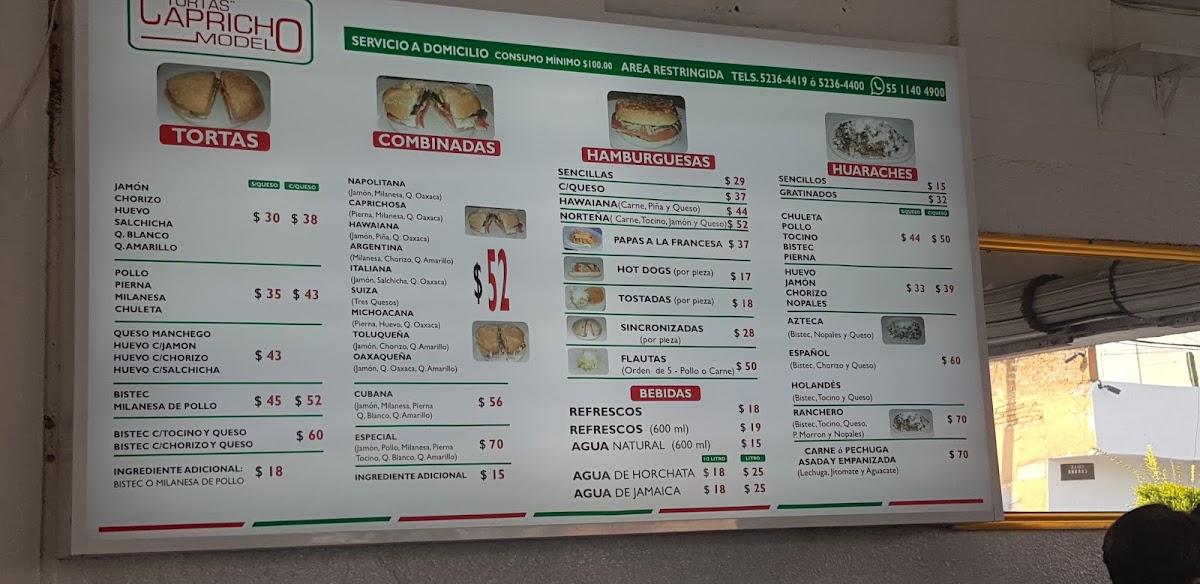 Carta del restaurante Tortas Capricho Modelo Naucalpan del Juárez