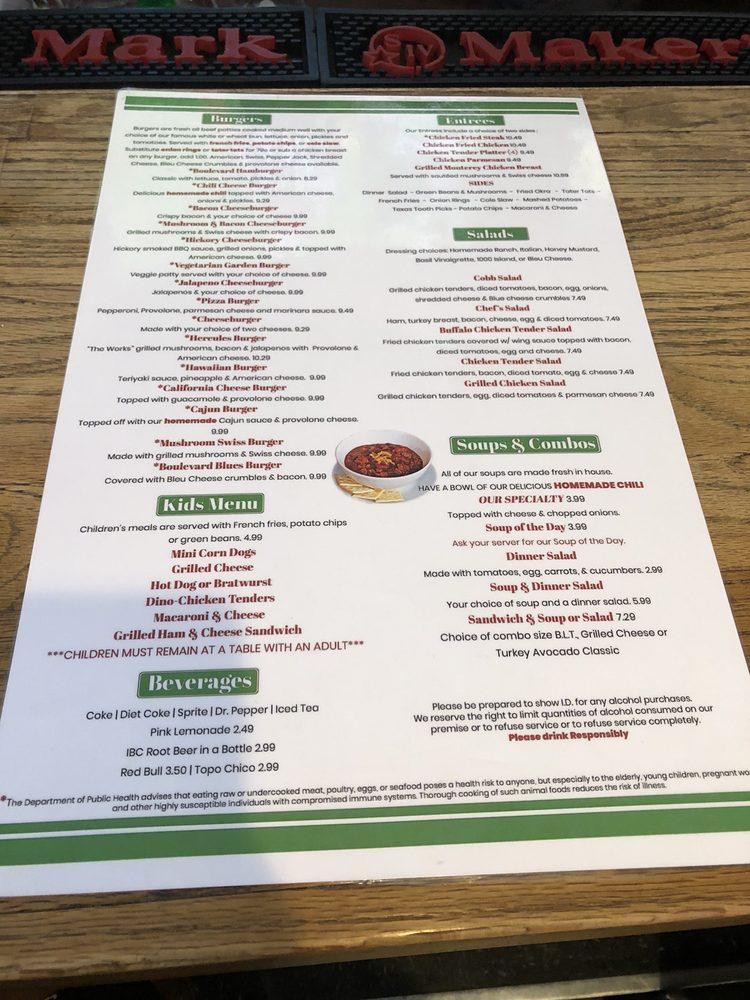 Menu at Boulevard Bar & Grill, Austin