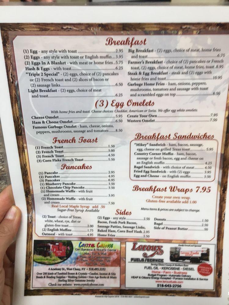 Menu at Country Corner DriveIn restaurant, West Chazy, 146 Fiske Rd