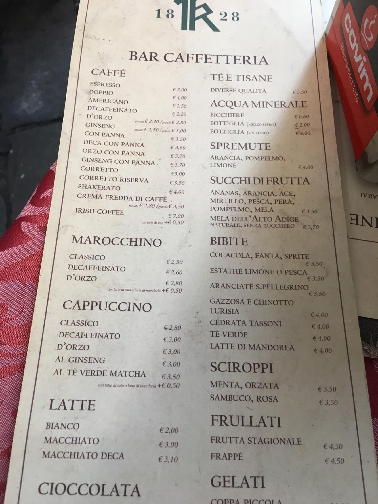 Menu di Pasticceria Fratelli Klainguti 