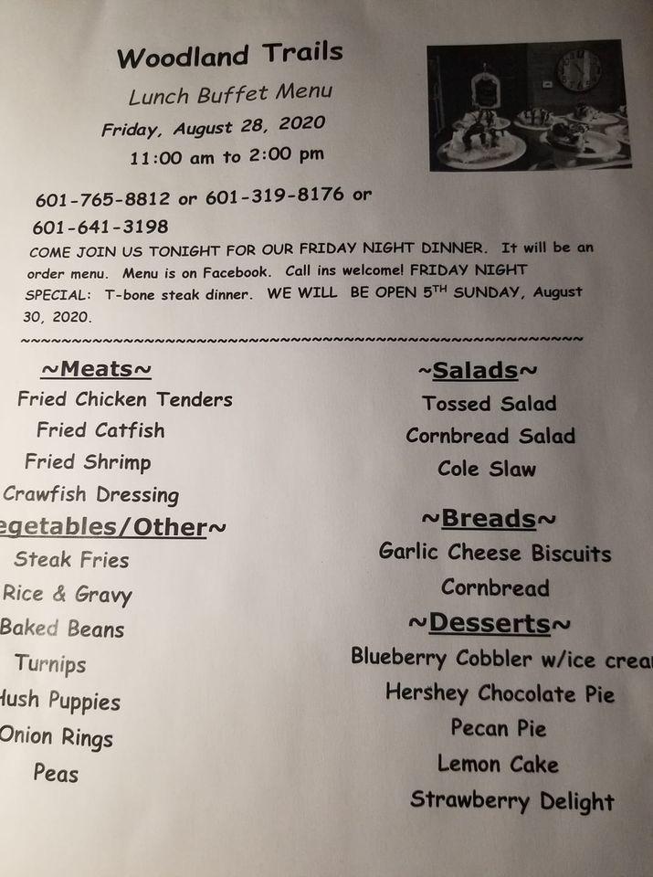 Menu at Woodland Trails restaurant, Collins