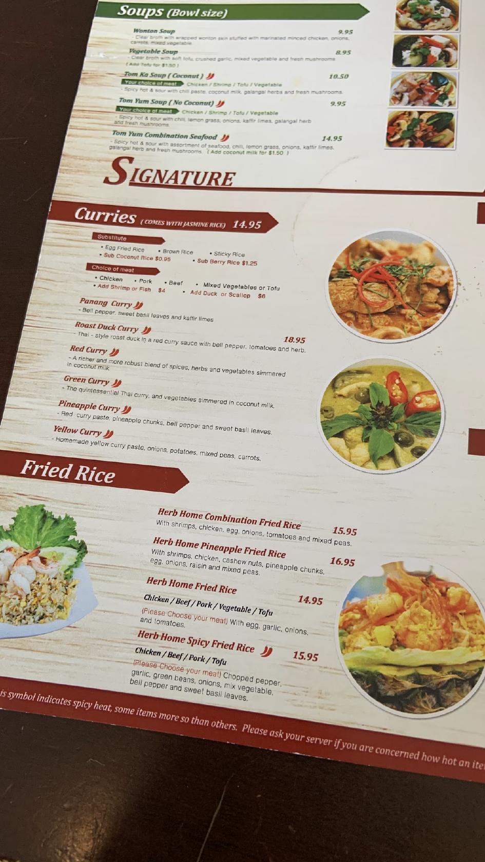 Menu at Herb Home Thai Restaurant, Lompoc