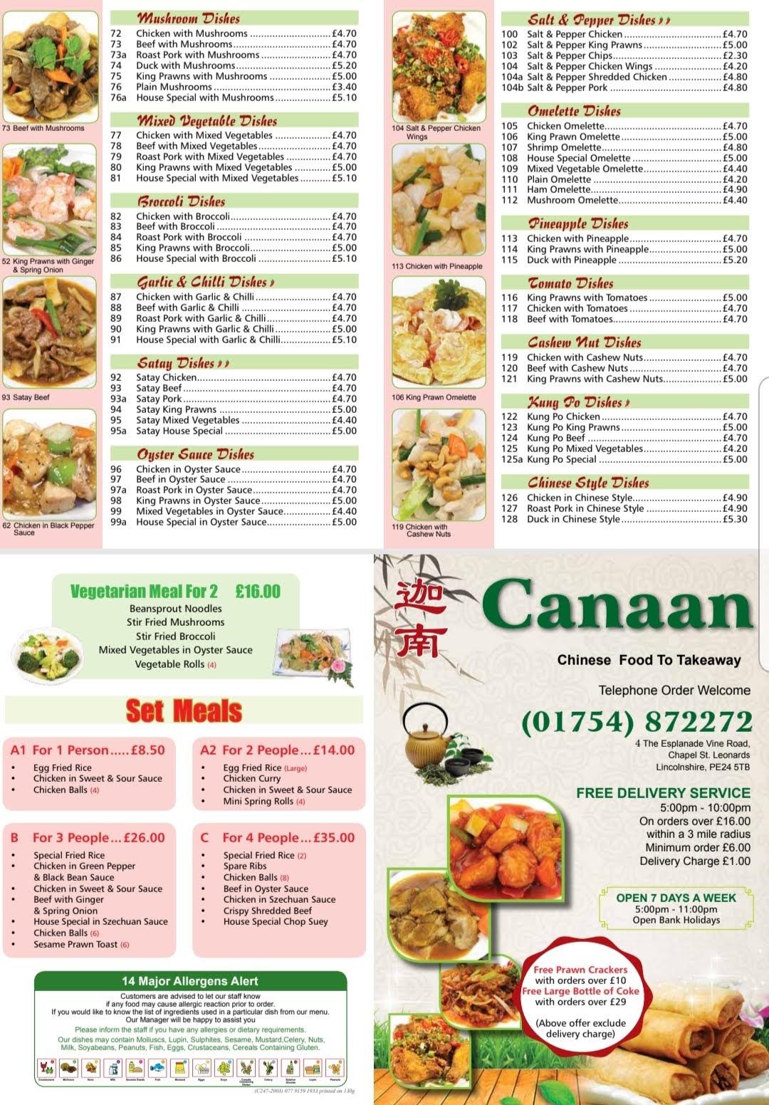 Menu at Canaan Chinese Takeaway restaurant, Chapel Saint Leonards