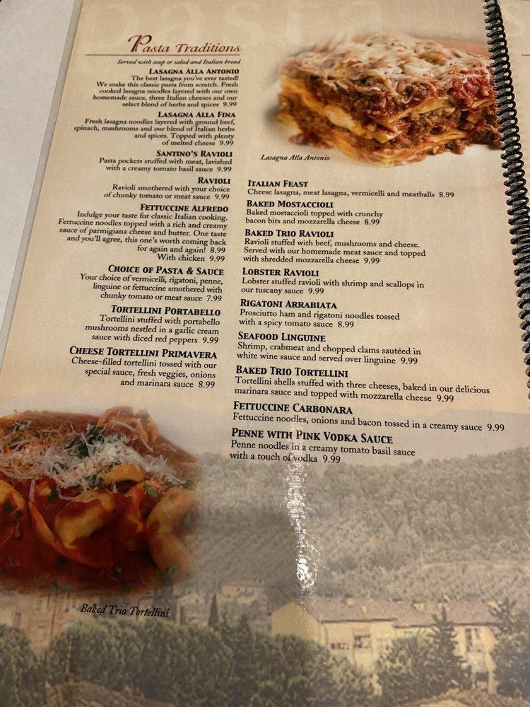 Menu at Santinos steakhouse, Alton