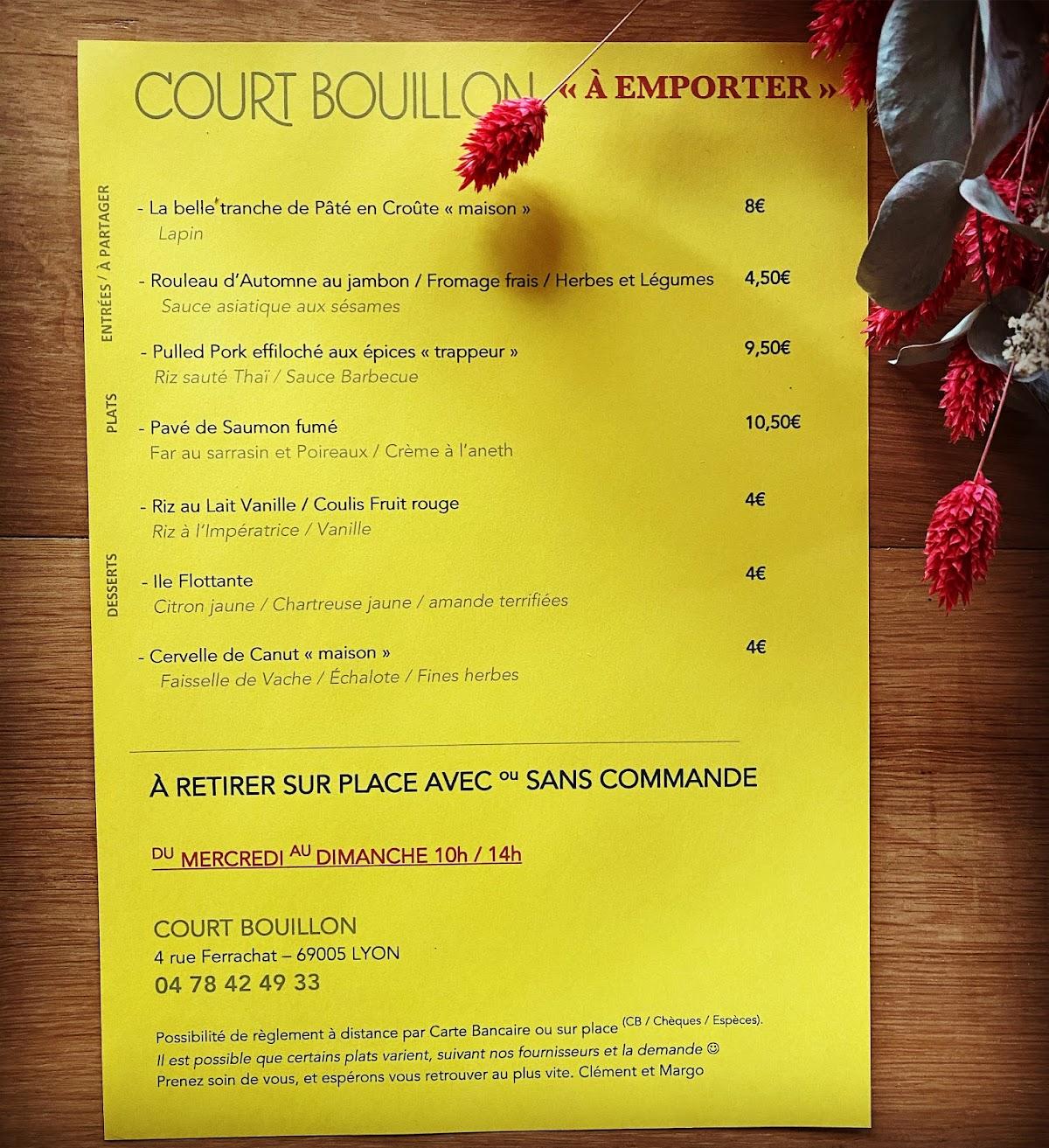 Menu au COURT BOUILLON restaurant, Lyon