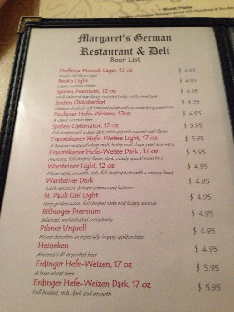 Menu at Margaret's German Restaurant, Tulsa, S Sheridan Rd