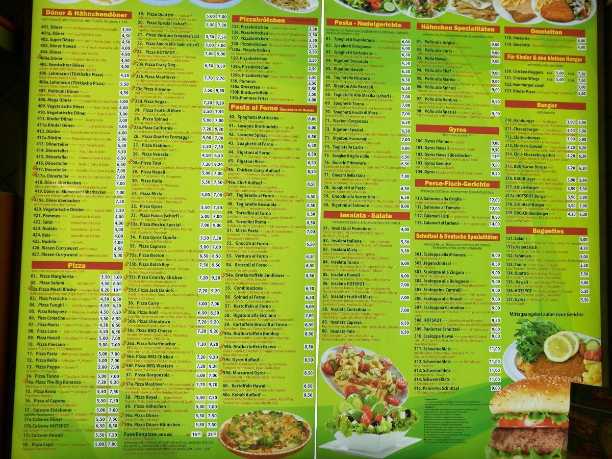 Speisekarte von Pizza Hotspot, Lutherstadt Eisleben