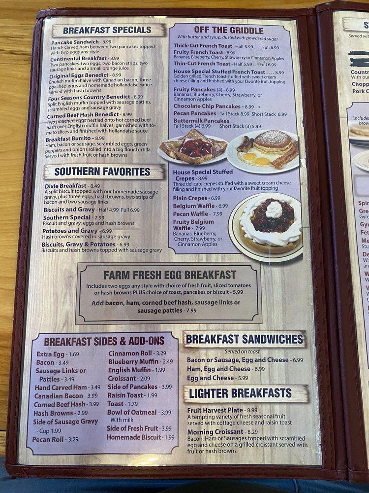 Menu at Four Seasons Family Restaurant, Montpelier