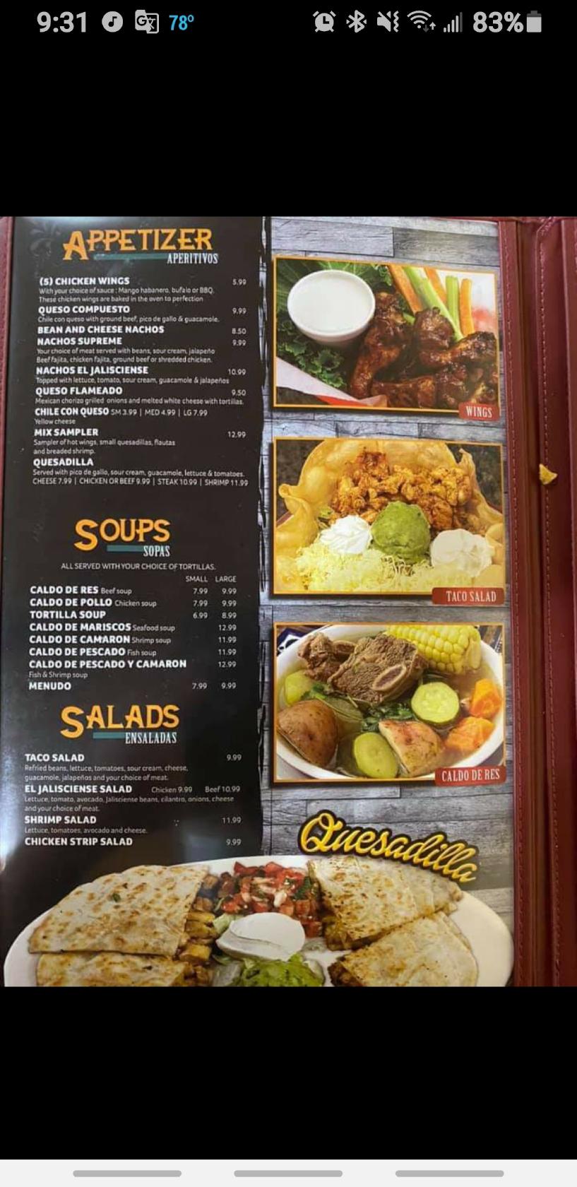 Menu at TAQUERIA JALISIENSE restaurant, Lott