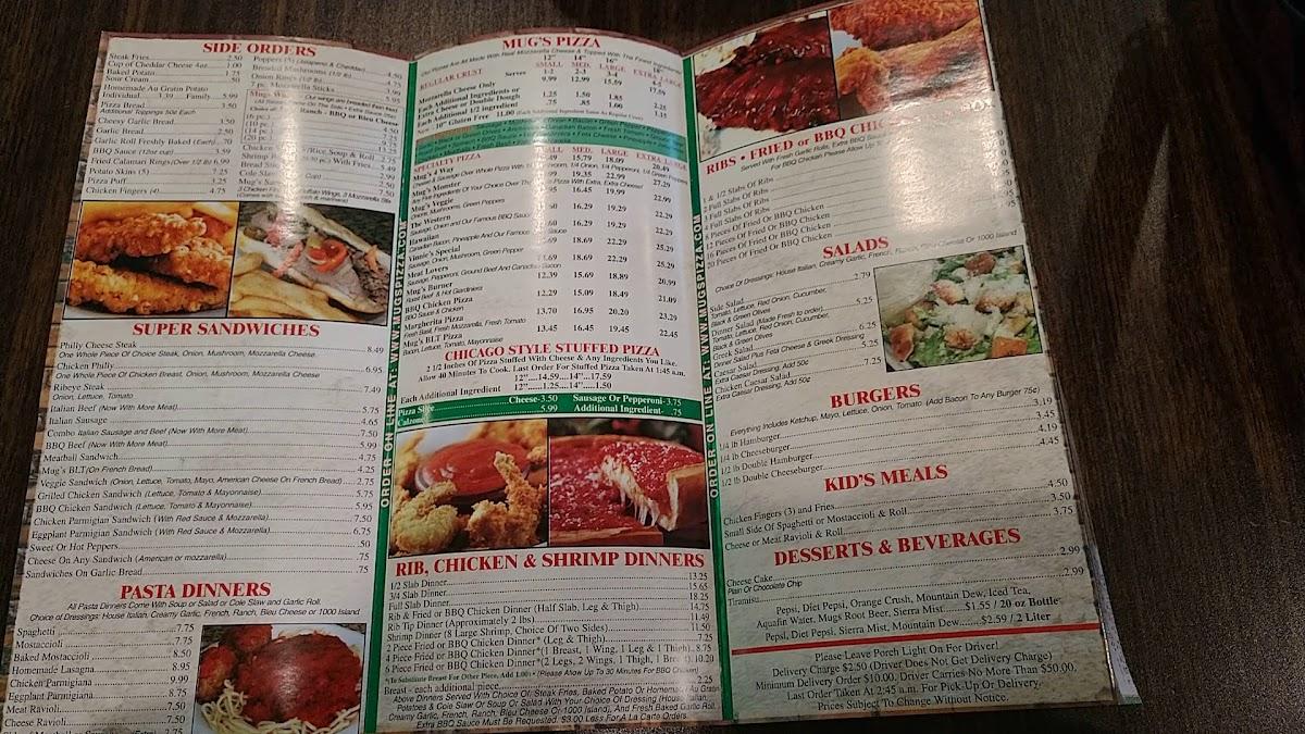 Menu at Mug s Pizza and Ribs of Melrose Park pizzeria Melrose