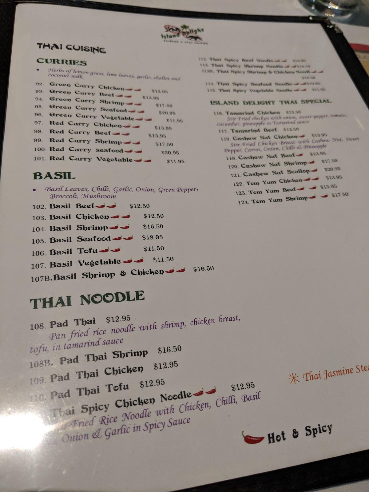 Menu at Island Delight restaurant, Brockville