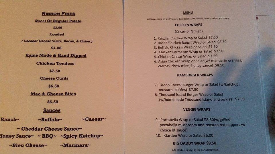 Menu at Big Ass Wraps restaurant, Fort Atkinson