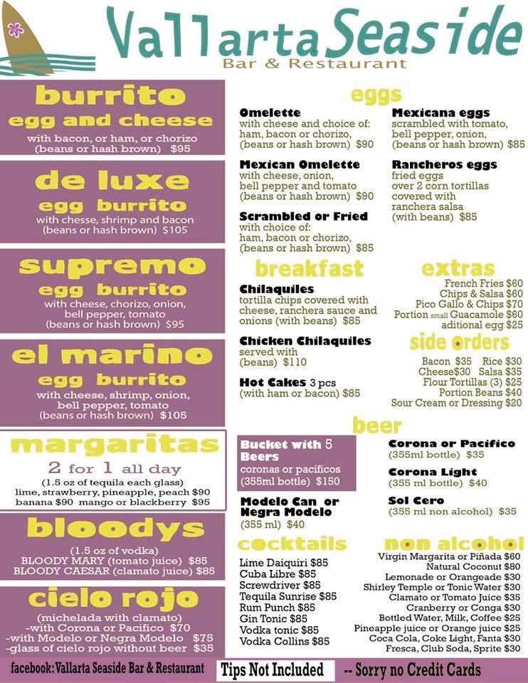 Menu at Burritos Beach Bar & Grill, Puerto Vallarta