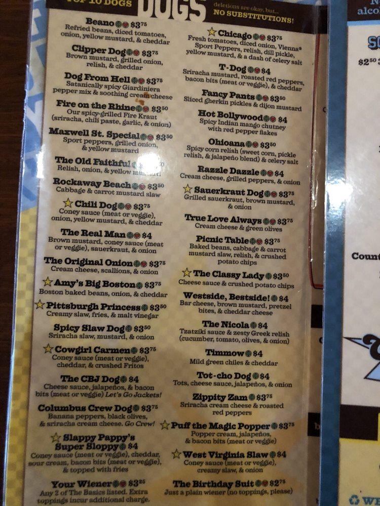 Menu at Dirty Frank's Hot Dog Palace pub & bar, Columbus, 248 S 4th St