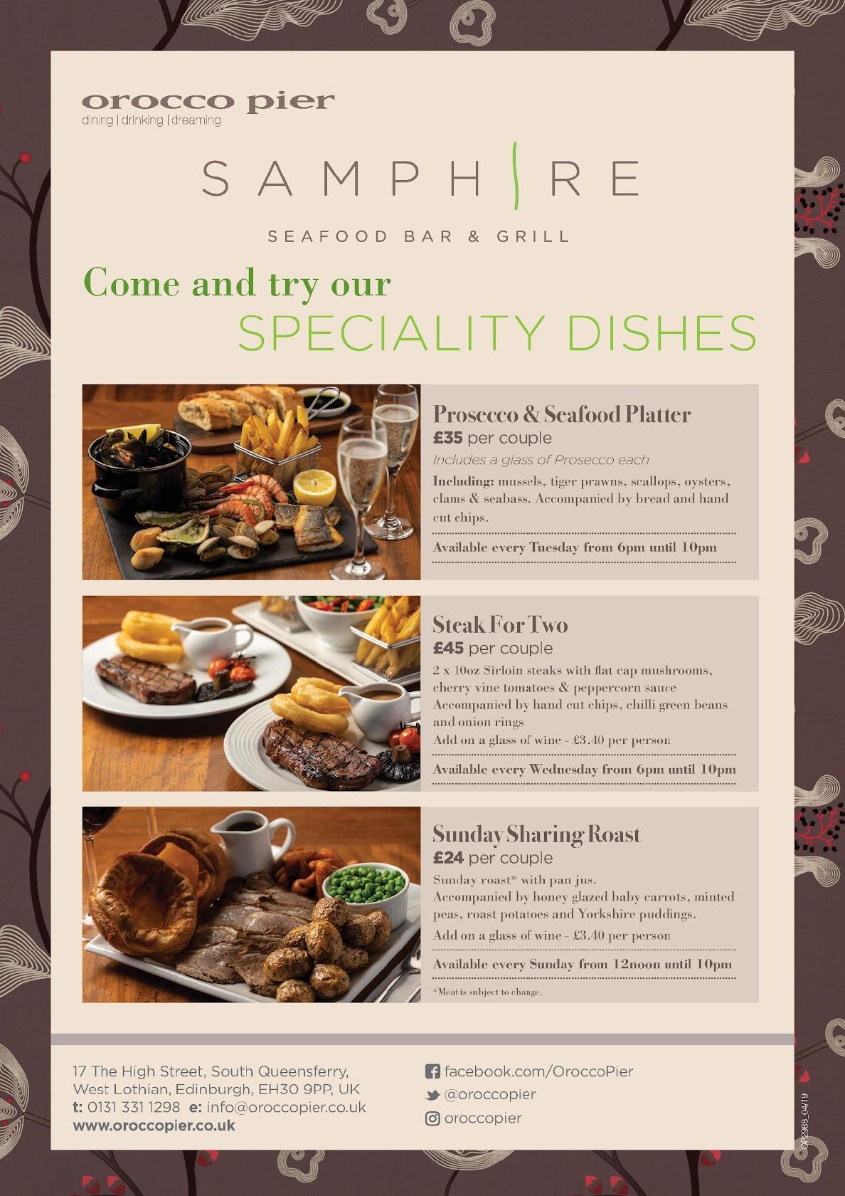 Menu at Orocco Pier Hotel restaurant, Queensferry