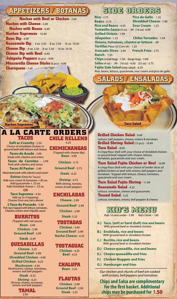 Menu at El Camino Real restaurant, Three Rivers