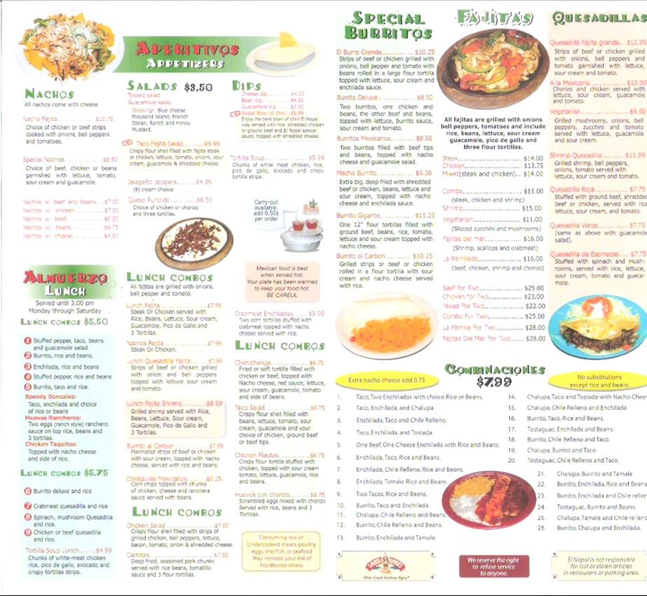 Menu At El Nopal Restaurant Carrollton KY 227