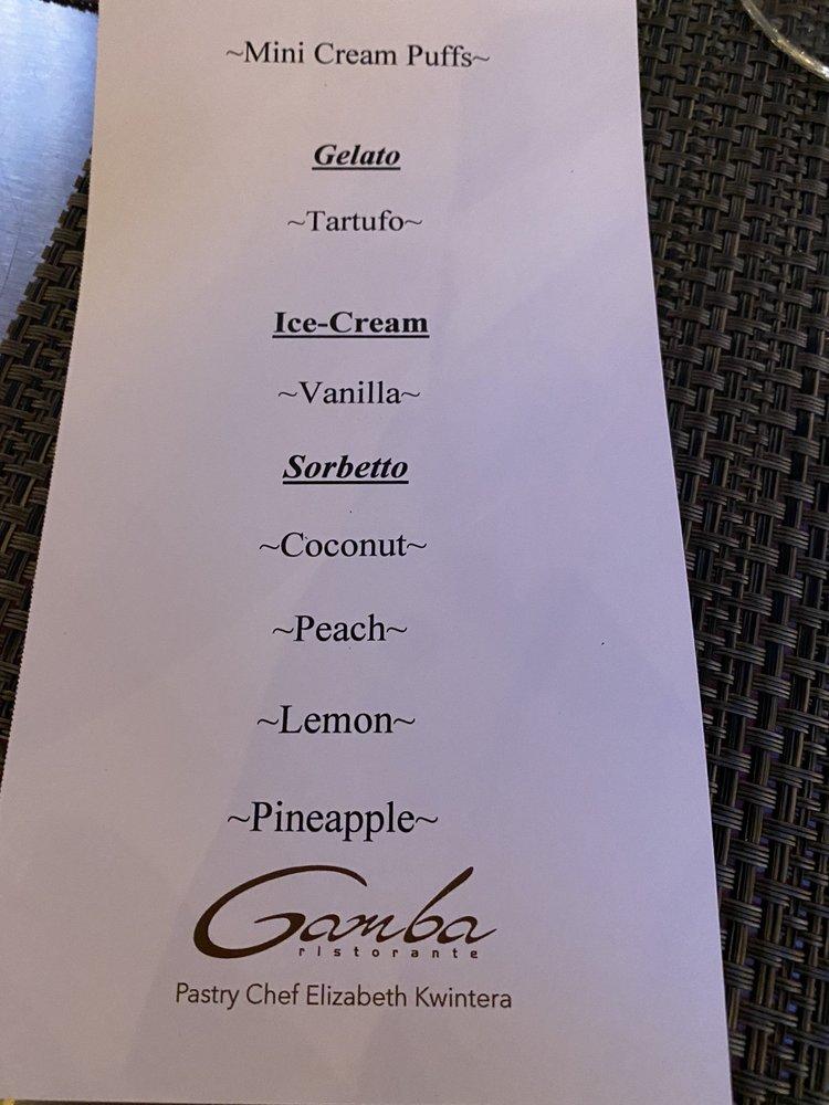 Menu at Gamba Ristorante steakhouse, Merrillville