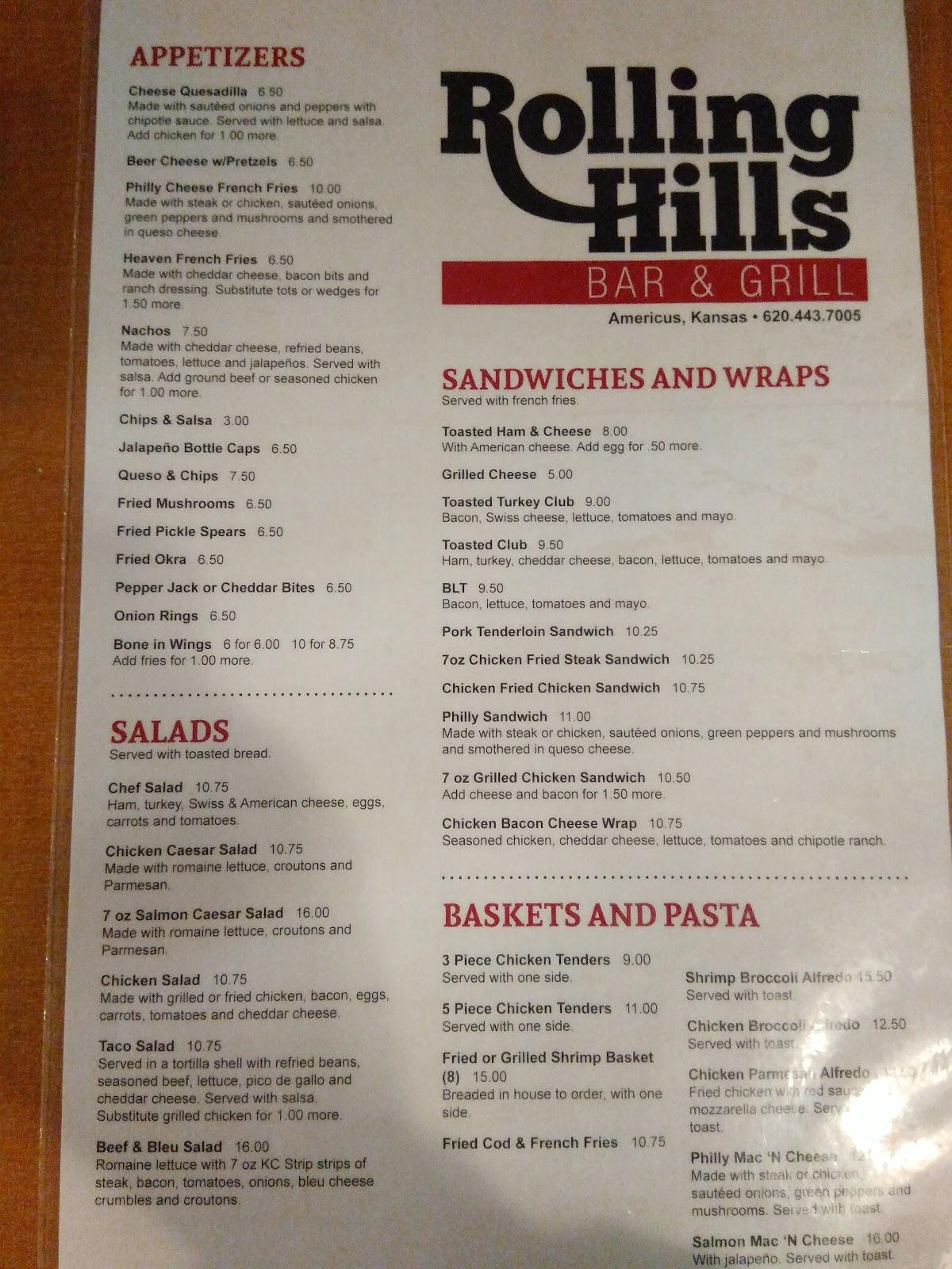 Menu at Rolling Hills Bar and Grill, Americus