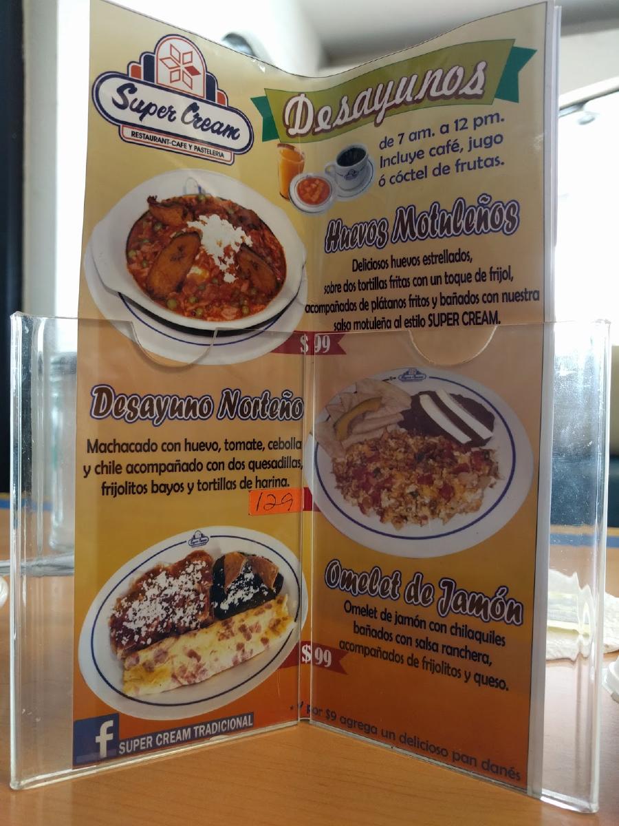 Menu at Super Cream restaurant, Ciudad Madero, SN-S