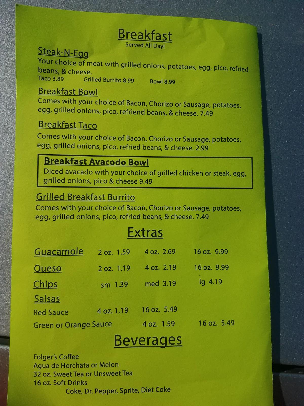 Menu at Tacos By The Trax restaurant, Riverside
