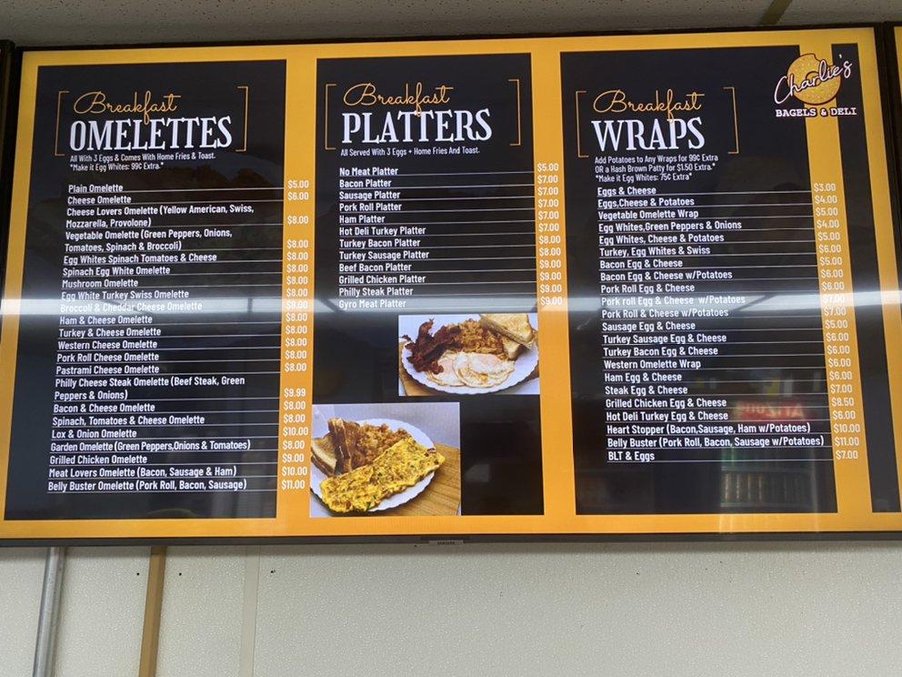 Menu at Charlie's Bagel’s & Deli fast food, Woodbridge Township