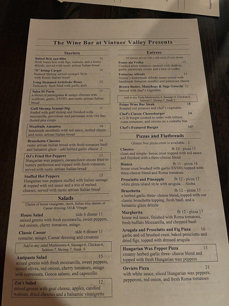 Menu at The Wine Bar at Vintner Valley,