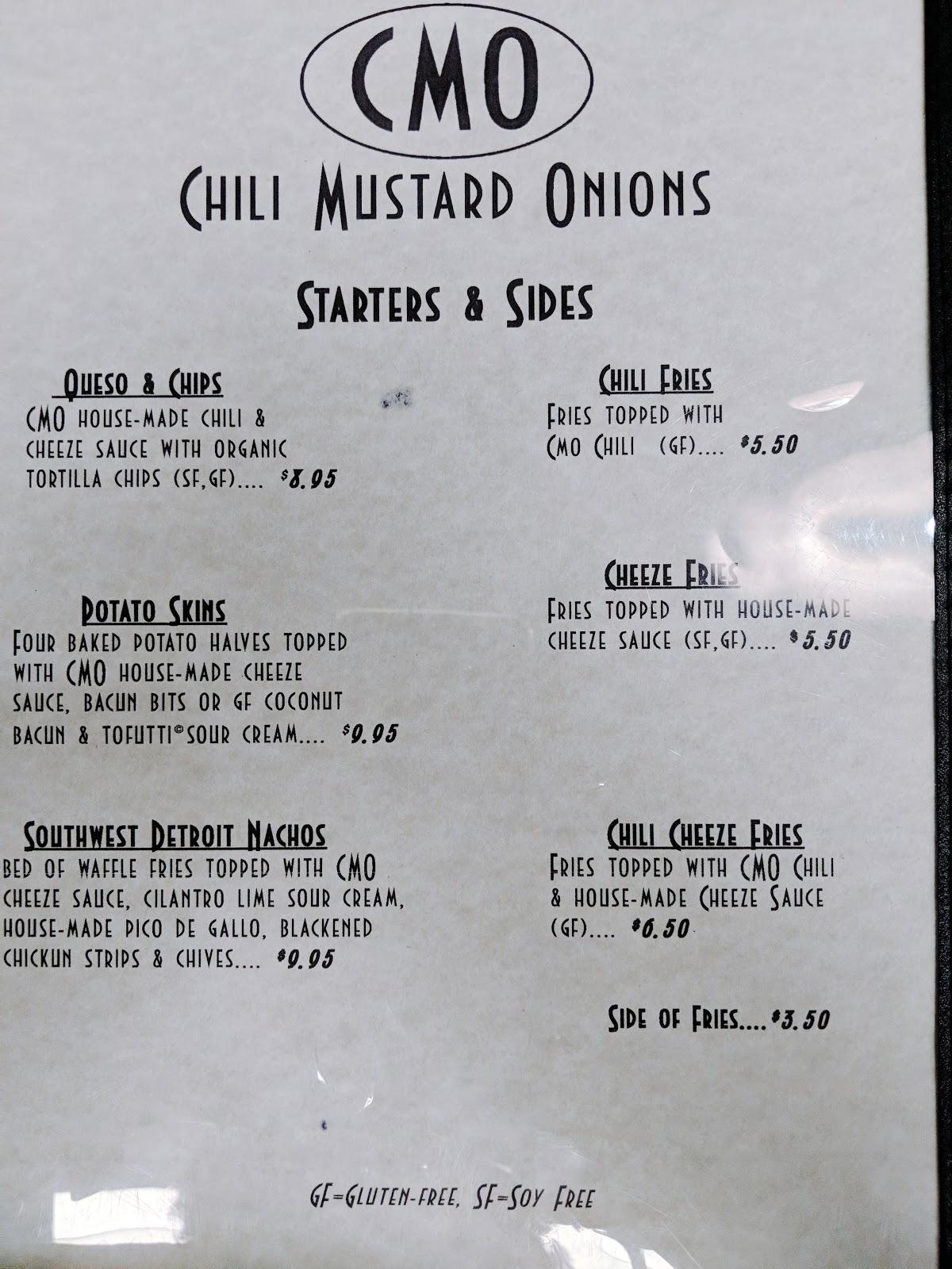 Menu at Chili Mustard Onions restaurant, Detroit