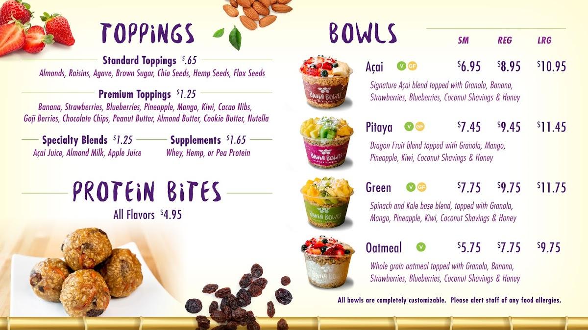 Menu at Bahia Bowls Chestnut Hill cafe, Philadelphia