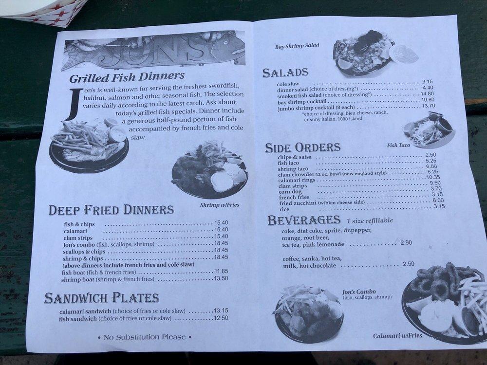 Menu at Jon's Fish Market restaurant, Dana Point