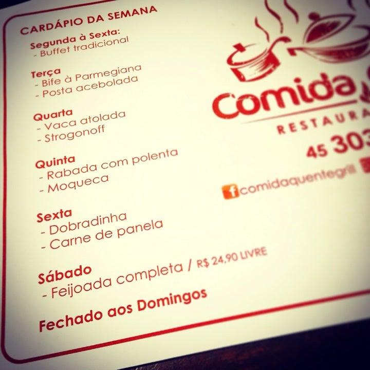 Comida Quente cardápio