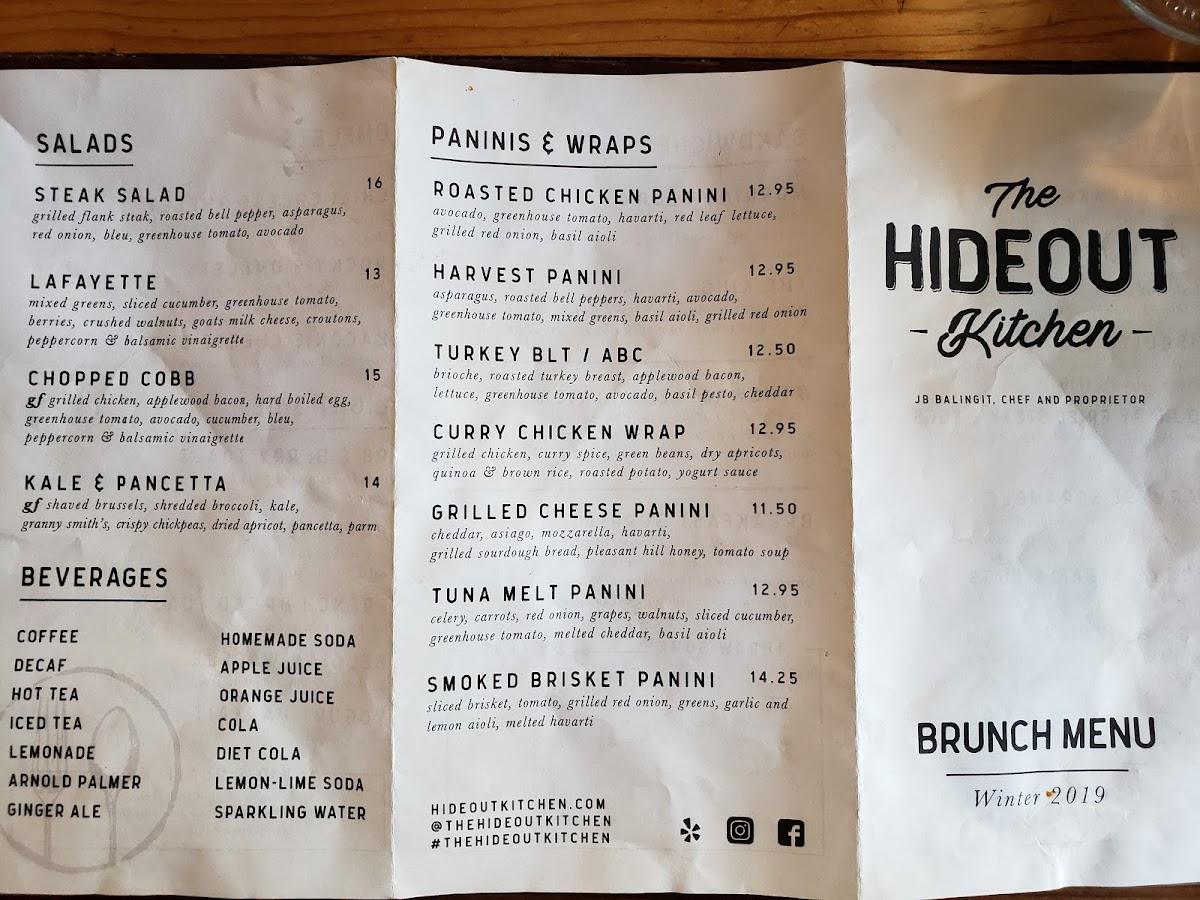 the hideout kitchen and bar menu