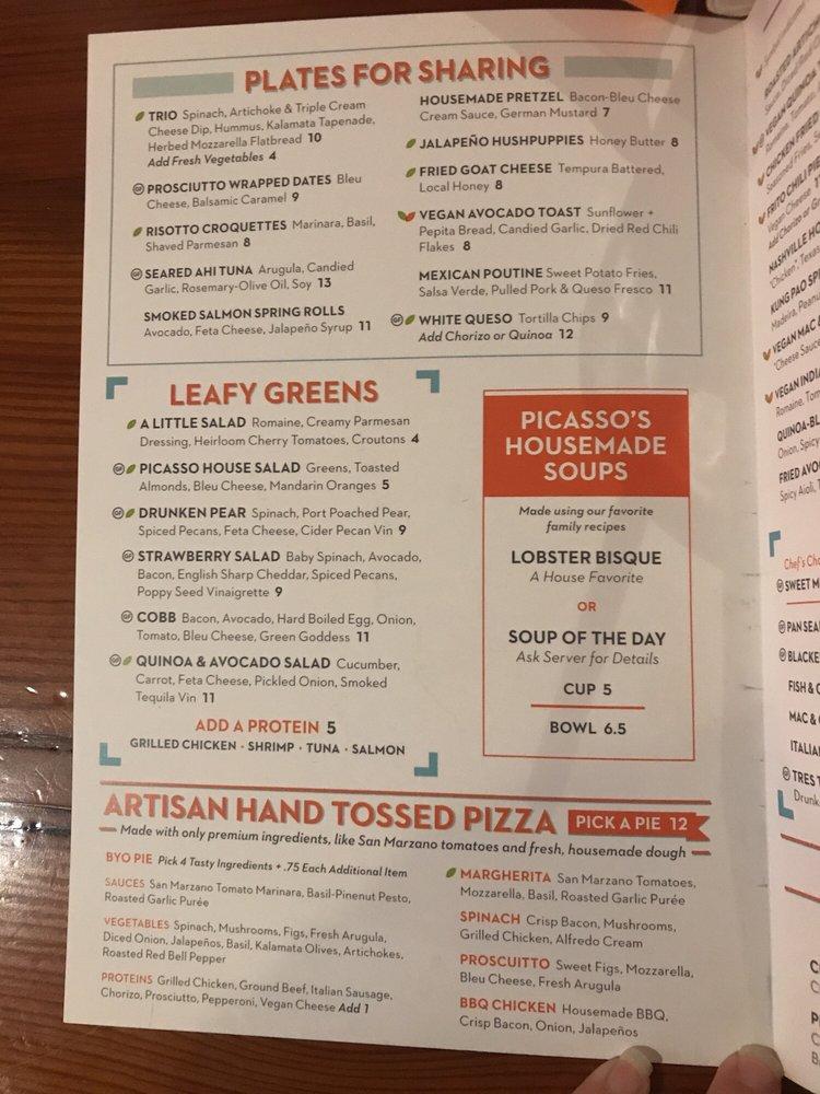 Menu at Picasso Cafe, Oklahoma City