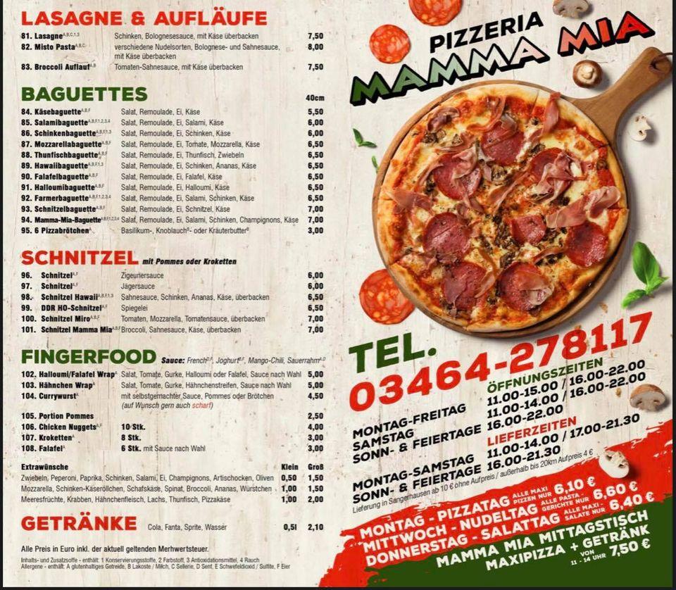 Speisekarte Von Pizzeria Mamma Mia Sangerhausen