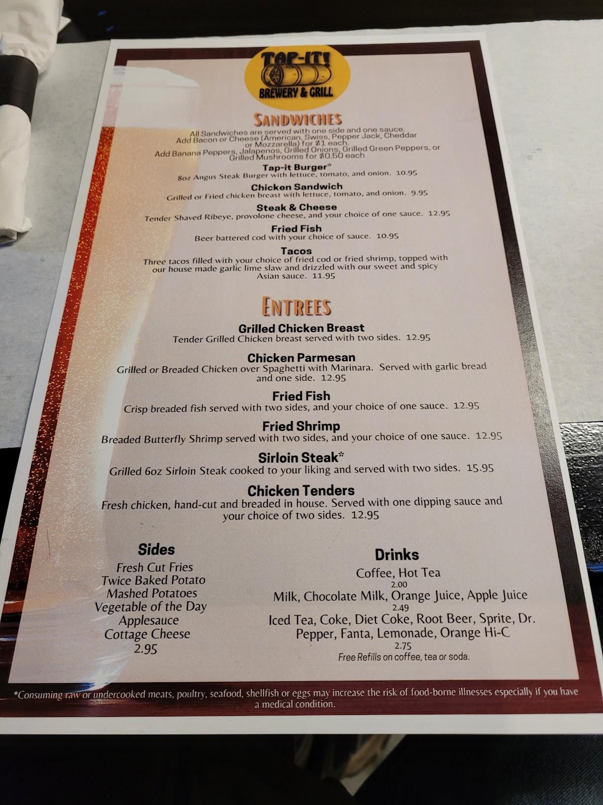 Menu at TapIt Brewery and Grill pub & bar, CalumetNorvelt