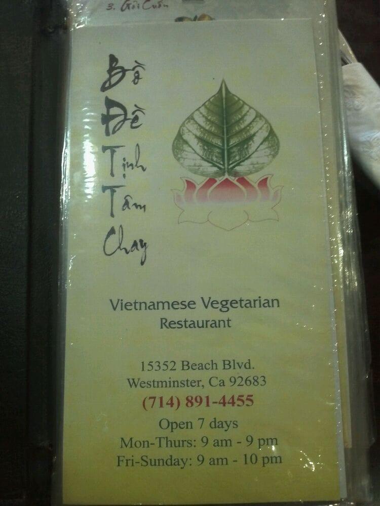 Menu at Bồ Đề Tịnh Tâm Chay restaurant, Westminster