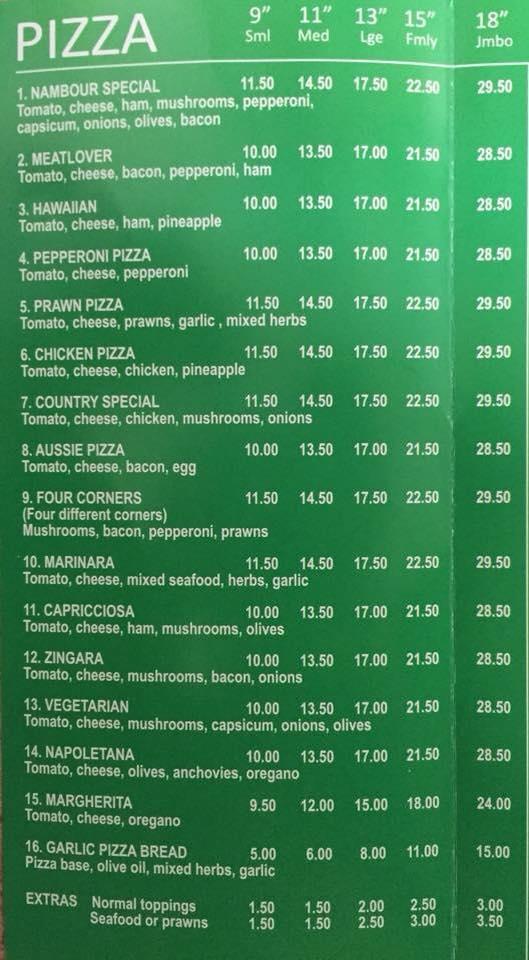 Menu at Nambour Pizza & Pasta pizzeria, Nambour
