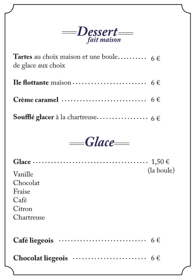 Carta De Restaurant La Clairefontaine Grenoble