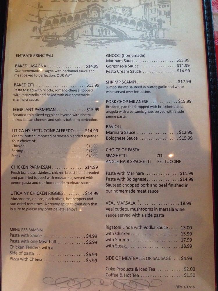 Menu at Rialto restaurant, Vidalia