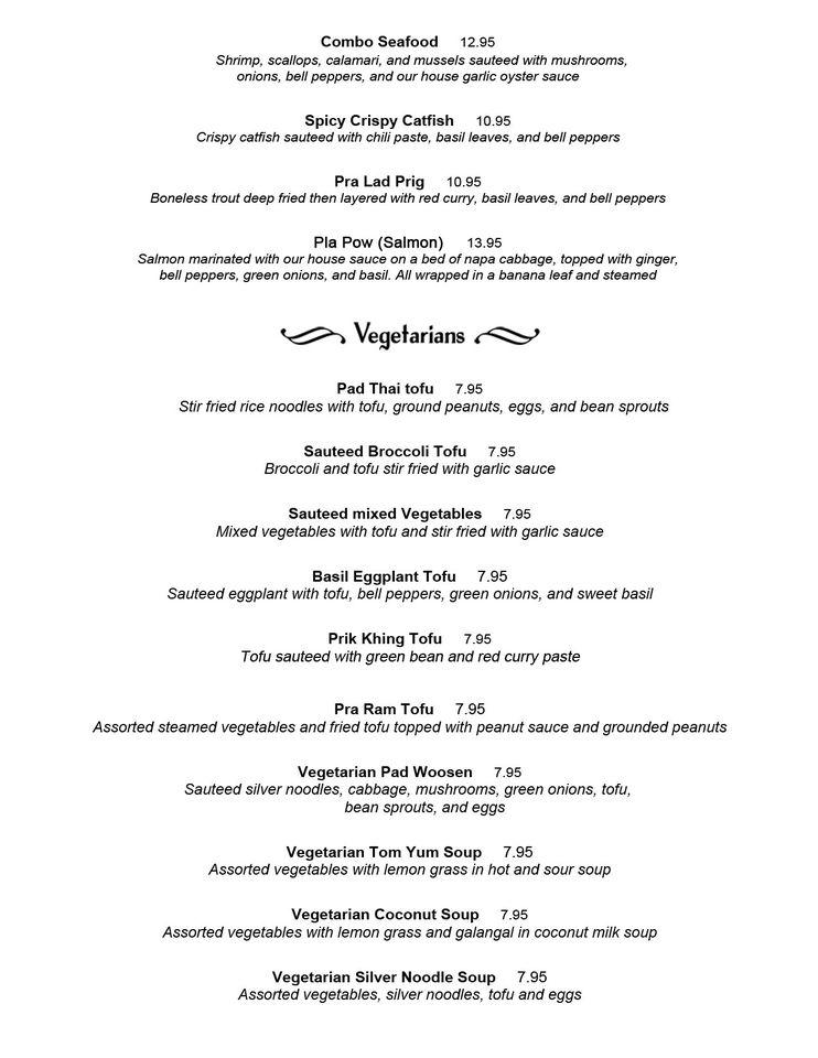 Menu at Thai House restaurant, Valley Springs
