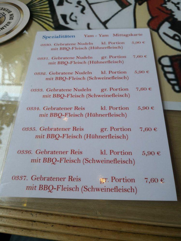 Menu at Yam Yam China Bistro restaurant, Lübeck