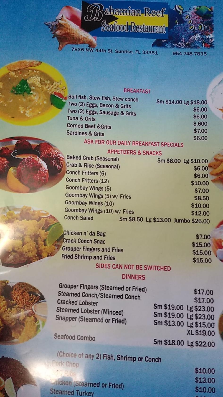 Carta de Junkanoo Taste Bahamian Seafood Restaurant, Sunrise