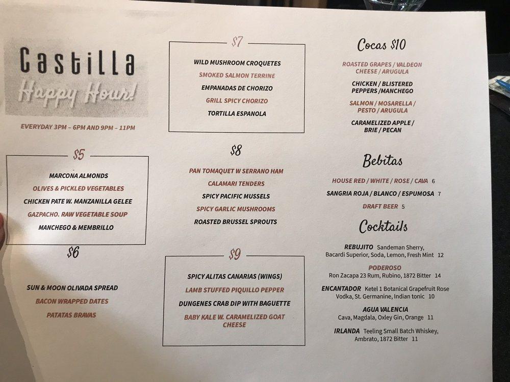 Menu at Castilla Restaurant and Tapas Bar, Bellevue
