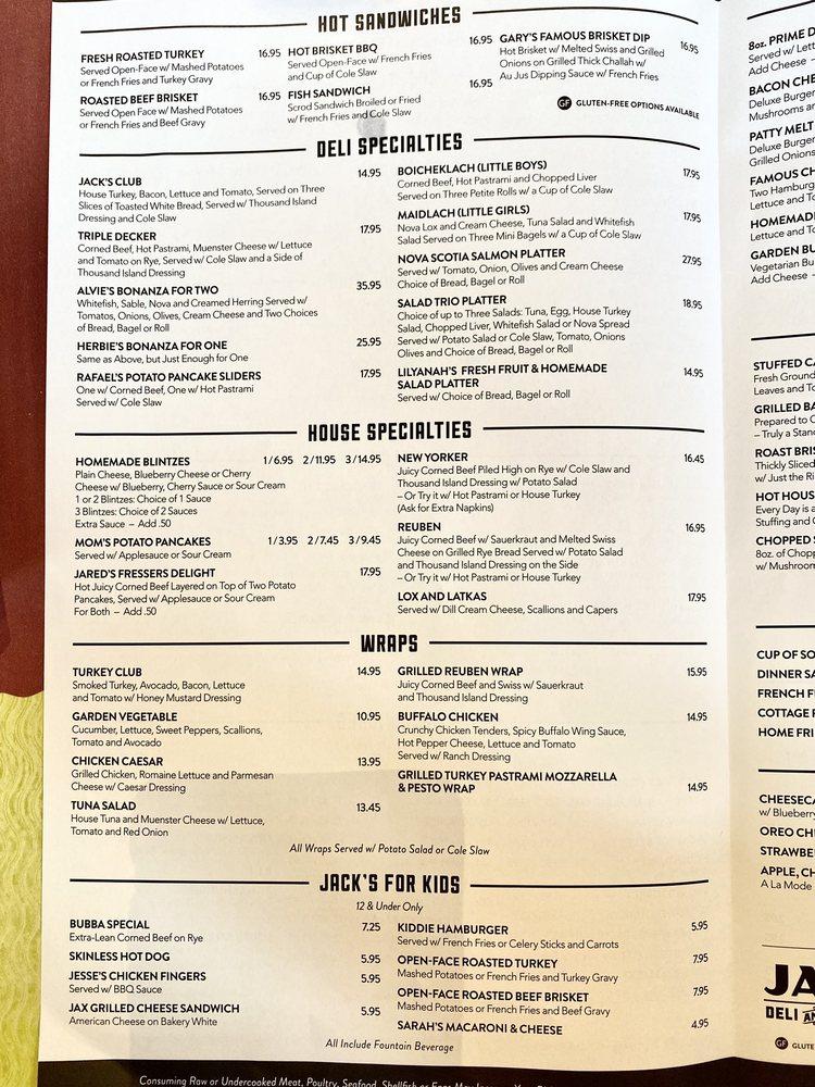 Menu at Jack's Deli and Restaurant, Cleveland