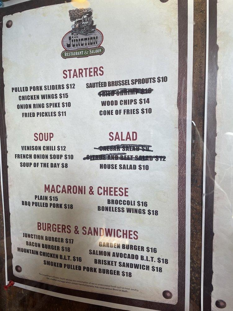 Menu at The Junction Ale House restaurant, Snowshoe, Snowshoe Dr