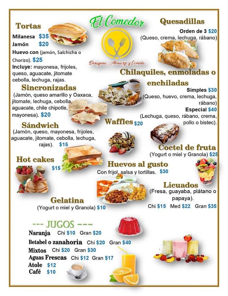 Menu at El comedor restaurant, Ixmiquilpan