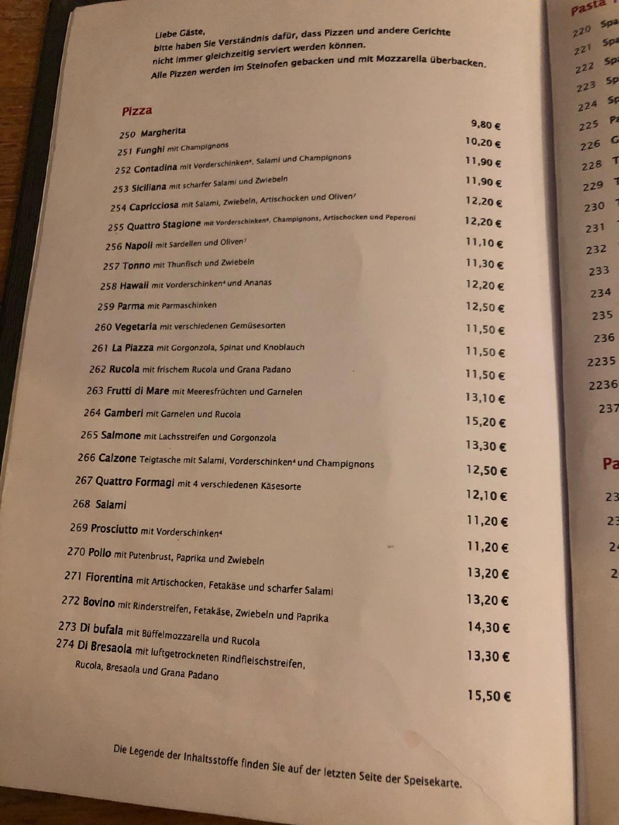 Menu at La Piazza Konstanz pizzeria, Konstanz, Marktstätte 2