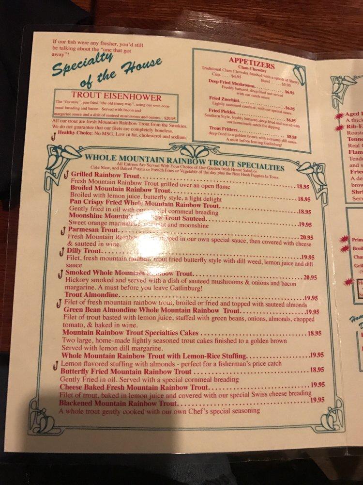 Menu at Smoky Mountain Trout House restaurant, Gatlinburg, 410 Parkway
