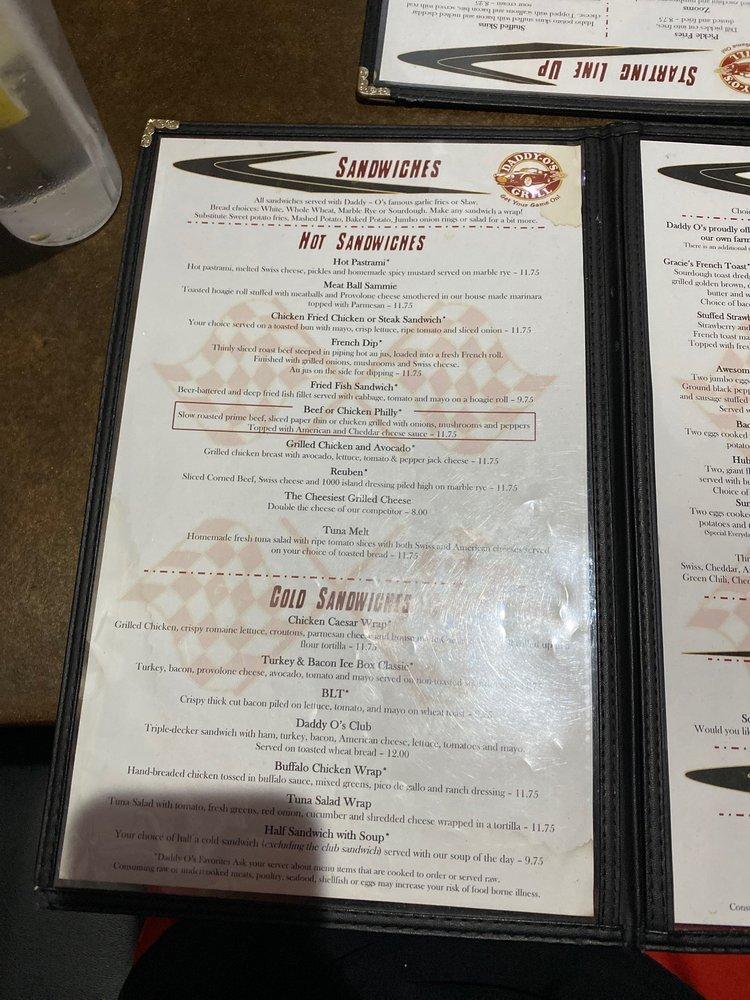 Menu at DaddyO's Grill pub & bar, Phoenix, W Thunderbird Rd