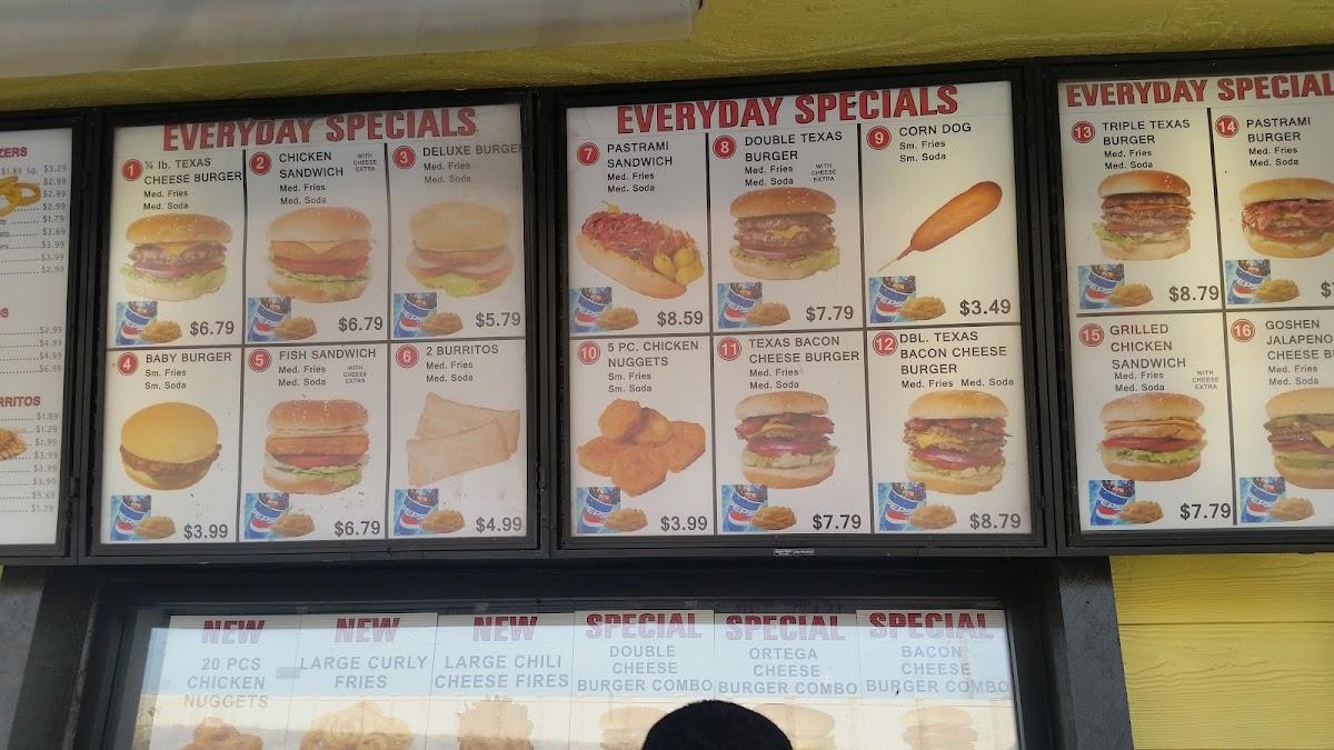 Menu at Buzz's Drive In fast food, Goshen